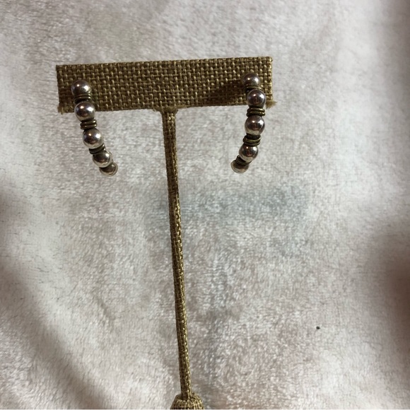 Vintage Mexican silver and bronze wrapped half hoops - Picture 2 of 8